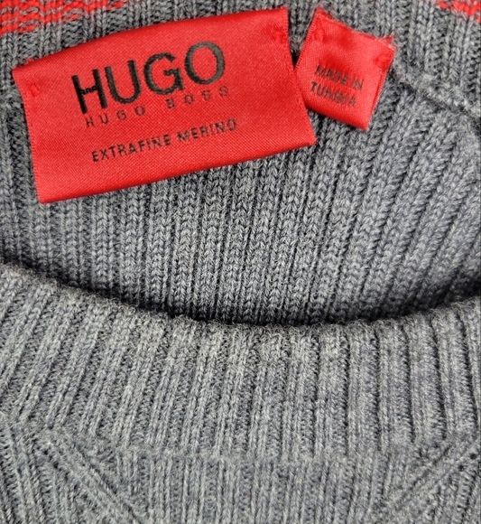 HUGO Hugo Boss Gray Extra Fine Merino Crewneck Sweater Size L - Picture 4 of 11